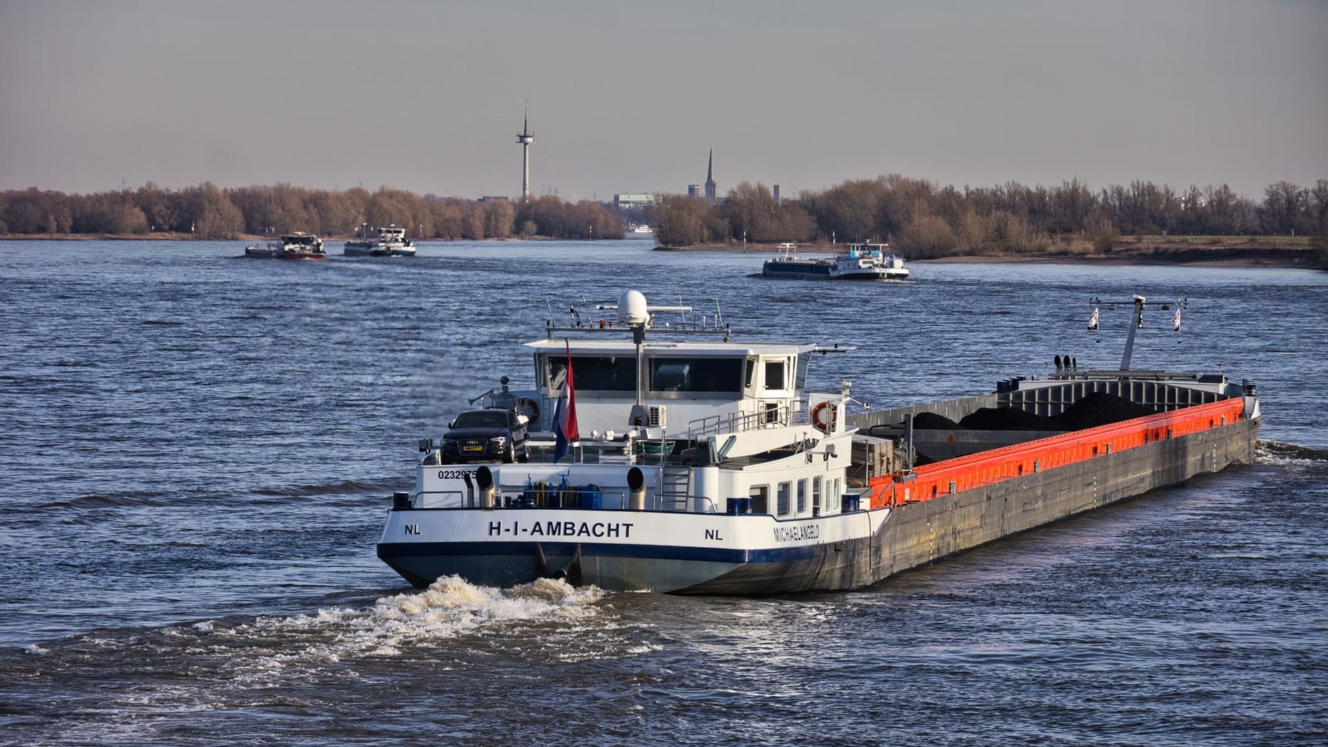 Inland cargo vessel on the river